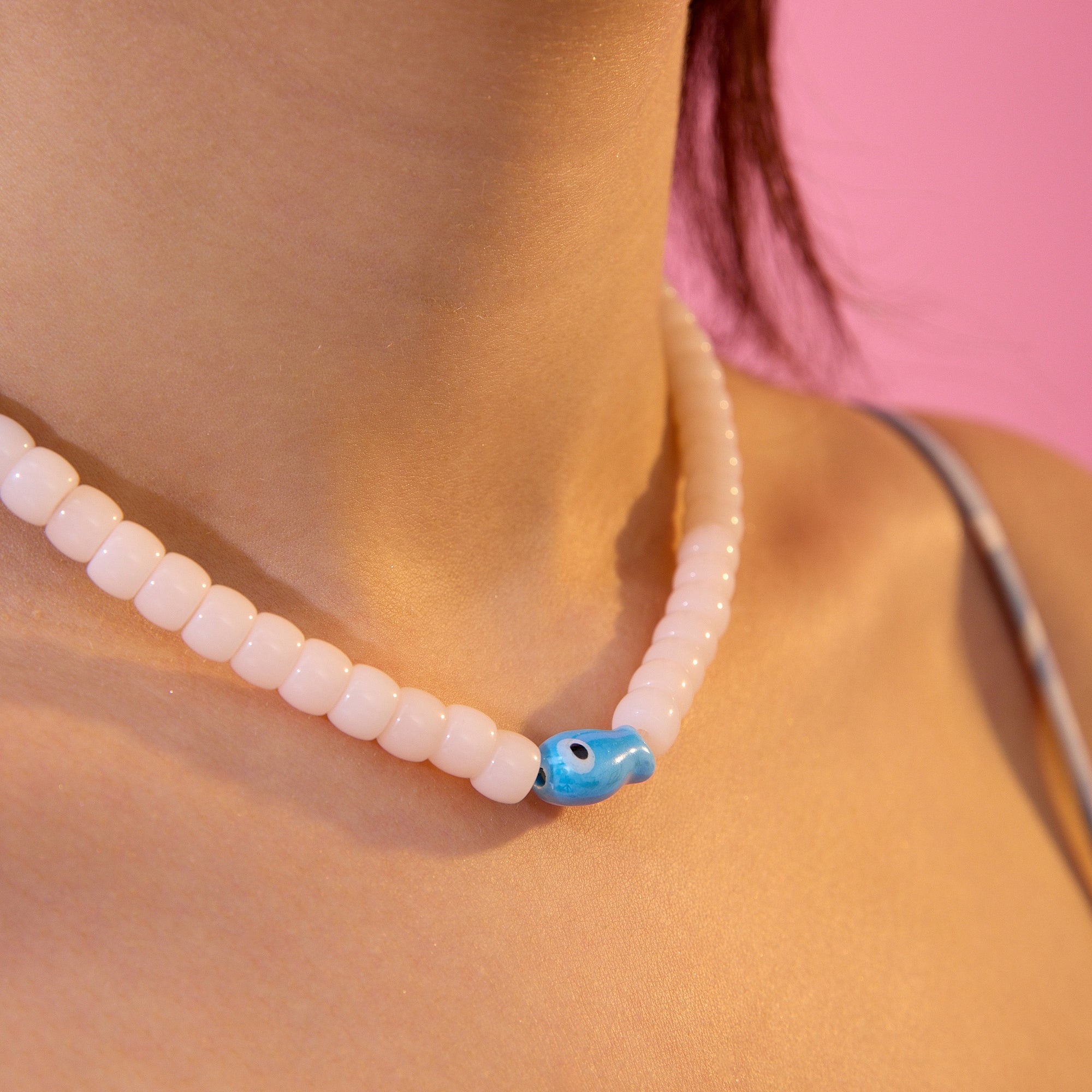 BluFish Pembe Cam Boncuk Kolye
