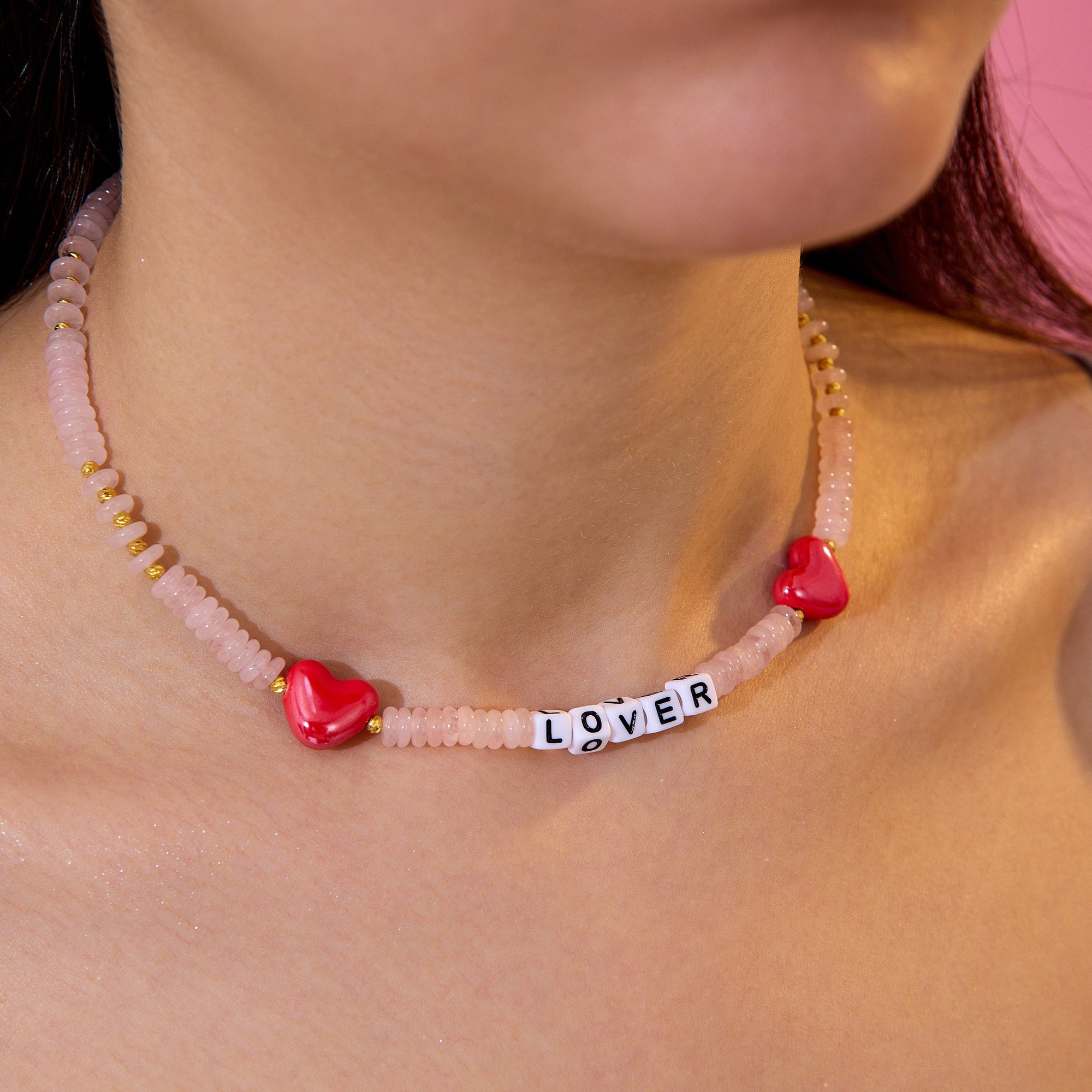 Lover Pembe Kuvars Kolye